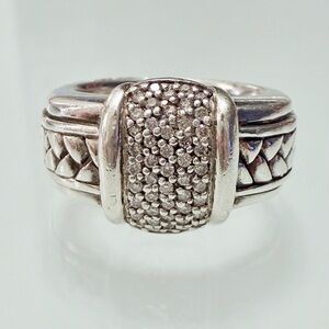 SCOTT KAY DIAMOND STERLING SILVER BASKETWEAVE EQUESTRIAN LADY'S RING